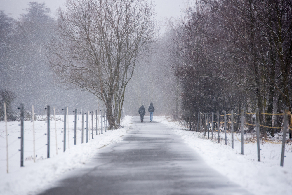 Two,People,Are,Going,Down,The,Snowy,Road,To,The